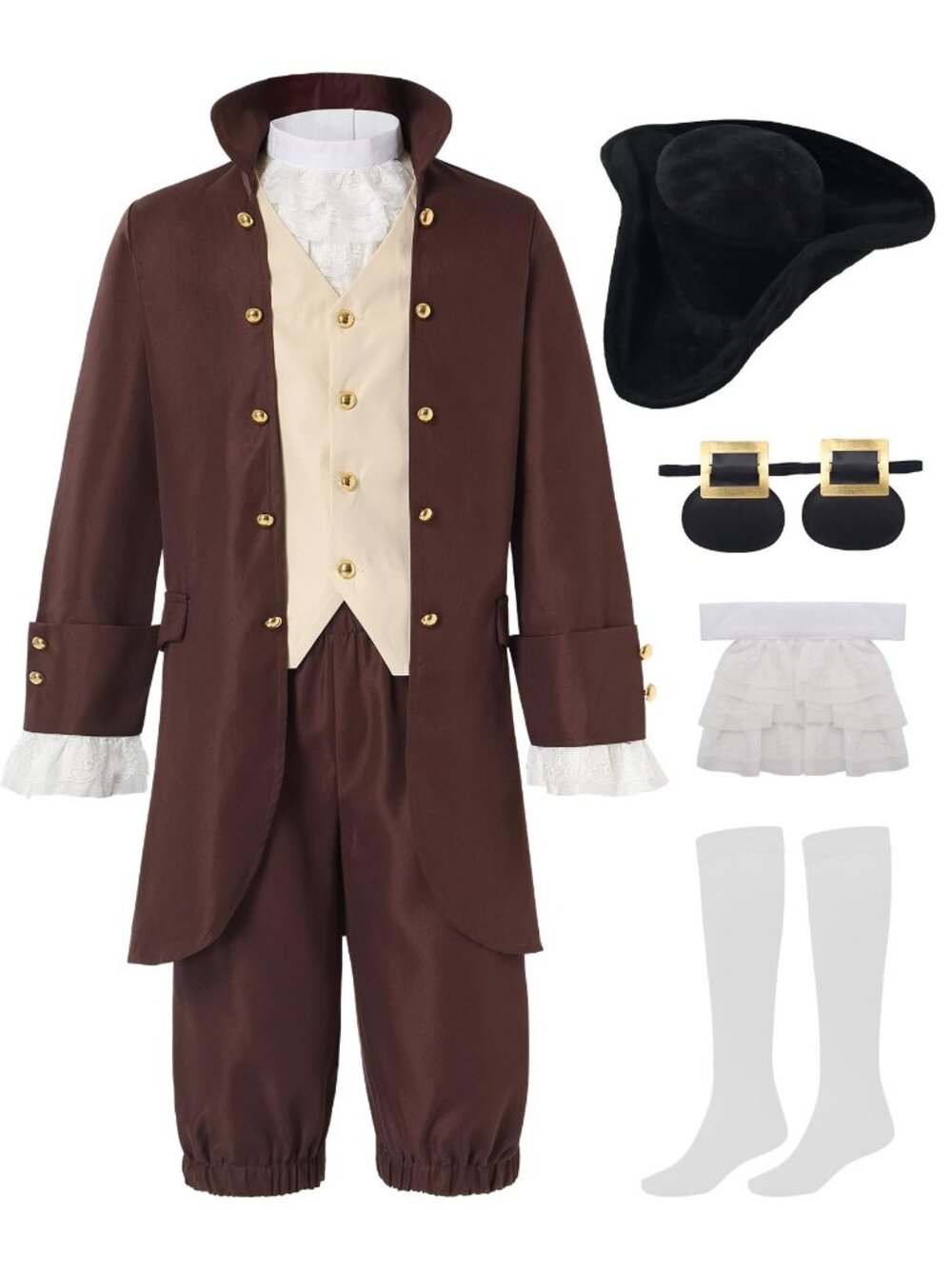 aicoaub Kids Colonial Costume Boys 18th Century America Costume w/Hat 14-16